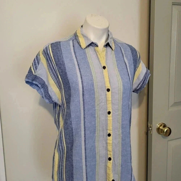 Beachlunchlounge Linen Blend Button Down Stripe Blouse(XS) - Picture 2 of 9